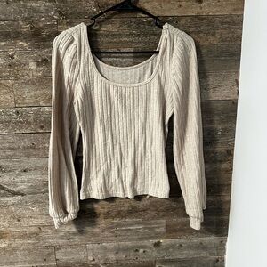 Beige Ribbed Knit Top - S